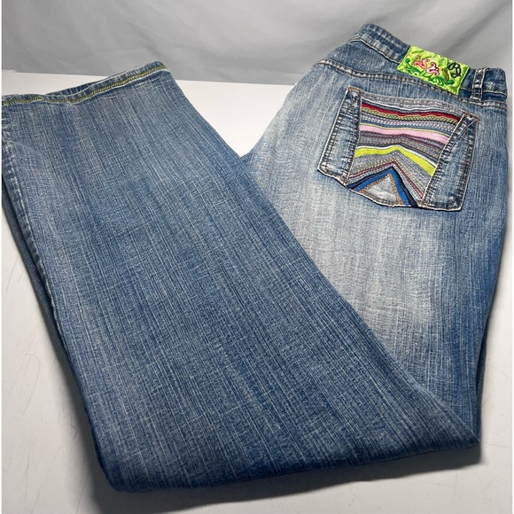 PEPE Jeans London Embroidered Detailing Y2K Rare 38x30 Wide Leg Mid Rise 90’s - Picture 2 of 9